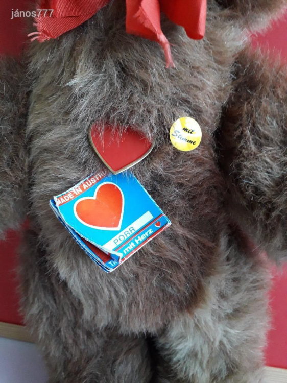 Eredeti Tiere mit Herz Berg mackó maci régi öreg medve 41 cm-es SÍRÓ plüssfigura Limitált kiadású !!
