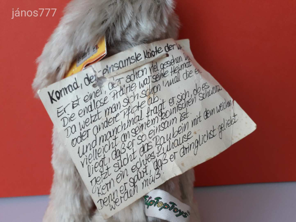 Eredeti Tip Top Toys KOJOTE Konrad PRÉRIFARKAS kabala figura 32 cm-es Gyűjteményi plüssfigura EXTRA