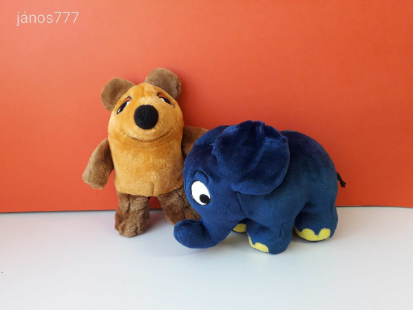 Eredeti Die Maus EGÉR + KÉK ELEFÁNT retro mesehős 2 db plüss kabala figura EXTRA