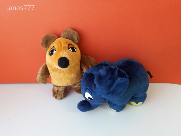 Eredeti Die Maus EGÉR + KÉK ELEFÁNT retro mesehős 2 db plüss kabala figura EXTRA
