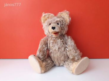 Eredeti FECHTER antik SÍRÓ mackó régi öreg medve ! 40 cm-es Szalma töltetű moher maci - 1950-es évek
