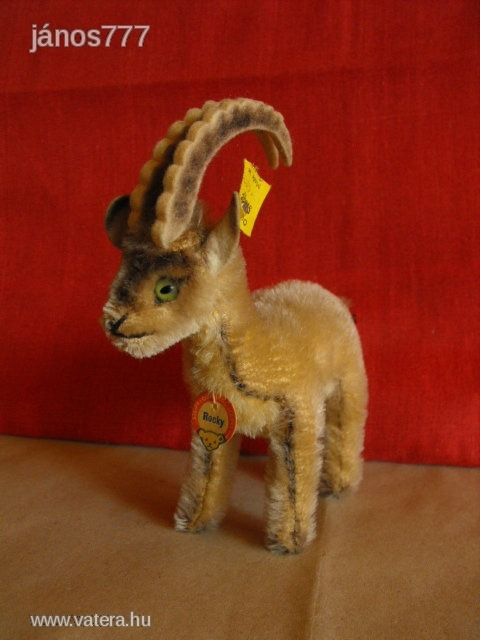 Eredeti STEIFF antik KECSKE kabala figura ROCKY goat 1950 címkés !!! EXTRA !!