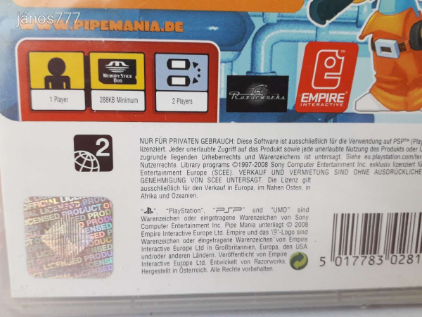 Eredeti Sony PSP Pipe Mania konzol játék !! Bontatlan !