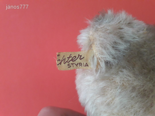 Eredeti FECHTER antik mackó medve régi öreg maci ! 25 cm-es kemény töltetű moher maci ! EXTRA