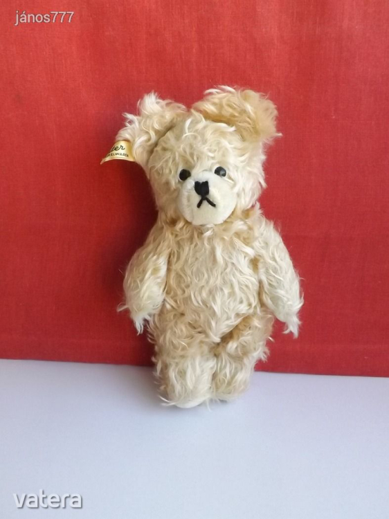 Eredeti FECHTER antik mackó medve régi öreg maci !!! 27 cm-es !! Szalma töltetű moher maci !!! EXTRA