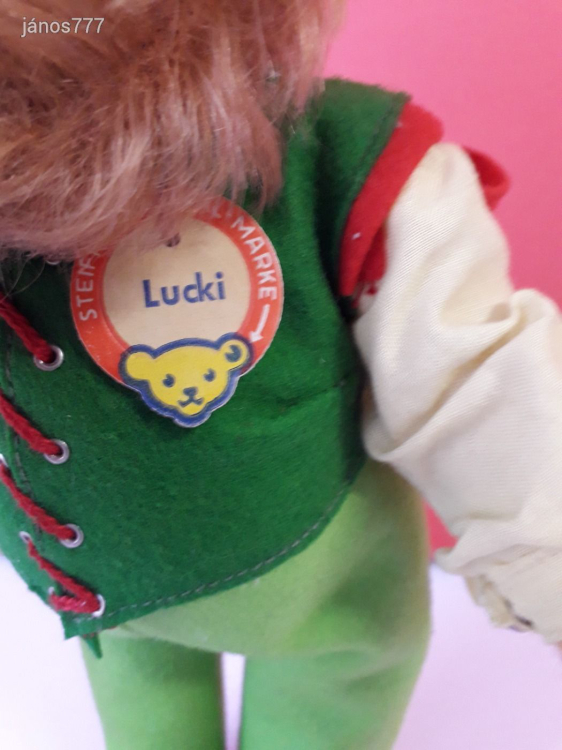 Eredeti STEIFF LUCKI törpe antik MANÓ 30 cm-es öreg apó kabala figura ! Címkés ! EXTRA !!