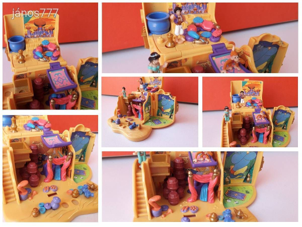 Eredeti Bluebird 1995 Polly Pocket Disney ALADDIN ház figurákkal Agrabah piac retro játéktér ! EXTRA