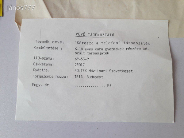 Retro Vintage Kérdezd a telefont! régi Magyar társasjáték !!