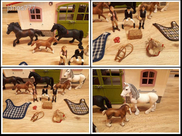 Eredeti Schleich Nagy lovarda istálló, lovak, emberek + kiegészítők !!